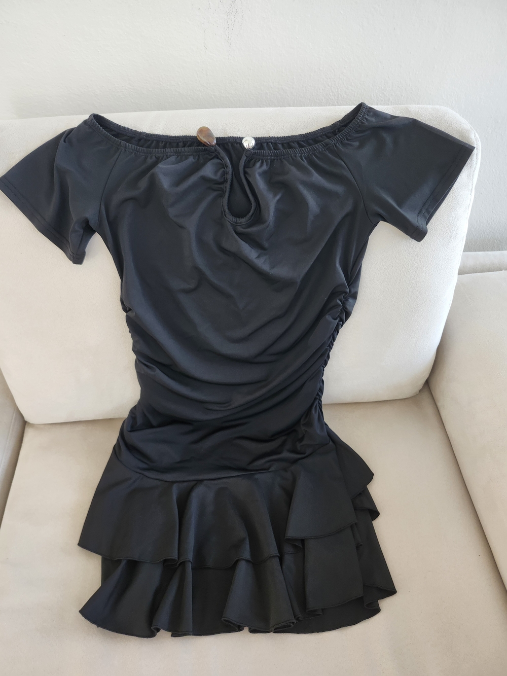 Off-Shoulder Black Ruffle Mini Dress - Picture 2 of 4